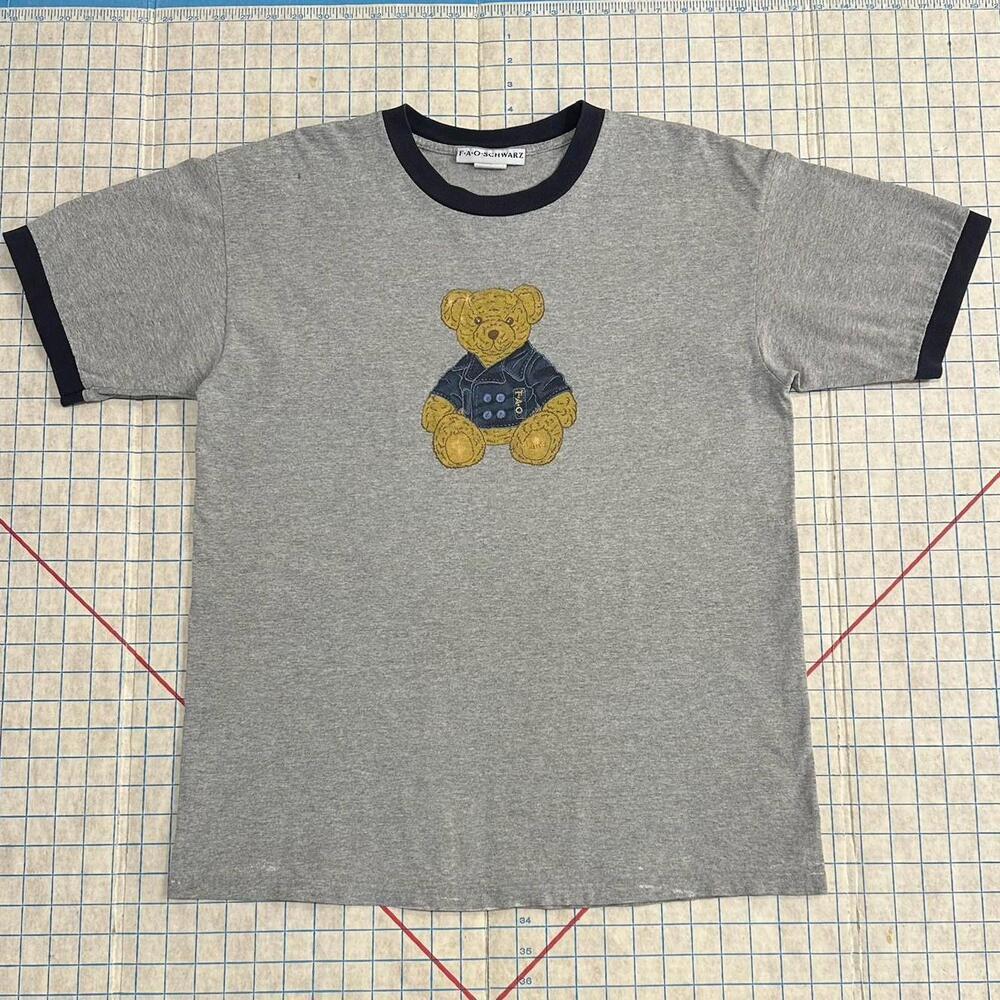 FAO Schwarz Store Grey Teddy Bear Sleepshirt Long Top Size Large Vintage Y2K